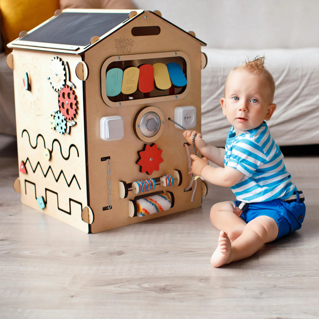 Ensemble Maisonnette Natura et Cube Interactif - Bois Natura - 12 à 18 mois - BusyKids BusyKids myplayground