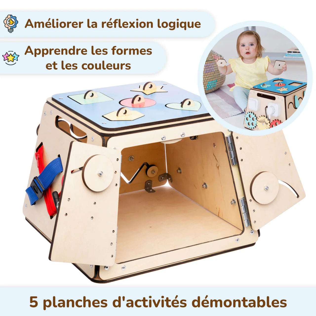 Coffre-fort - busy Board montessori, Bois Natura, 12 mois - BusyKids BusyKids myplayground