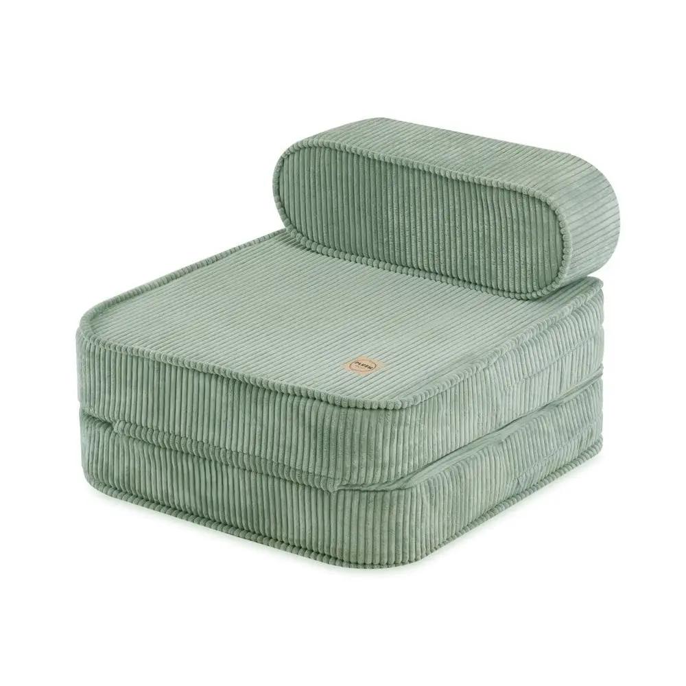 Chaise longue enfant, 150x60x25 cm, velours côtelé vert premium - Plush Nest by Misioo