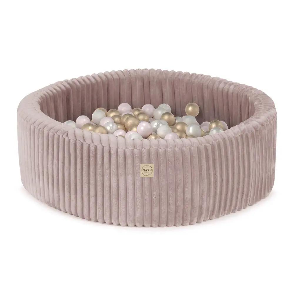 Piscine à balles - ronde 90x30 cm, Puffy Lamell Rose (+ 200 boules rose, dorées, perle ) – Plush Nest by Misioo