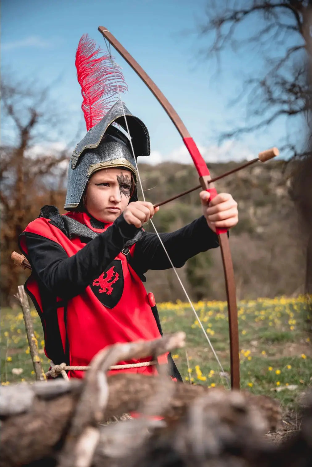 MANCHE EN DAIM BOW RUSTIK S + 3 FLÈCHES À POINTE EN LIÈGE - Jeu de role pour enfant by KALID MEDIEVAL