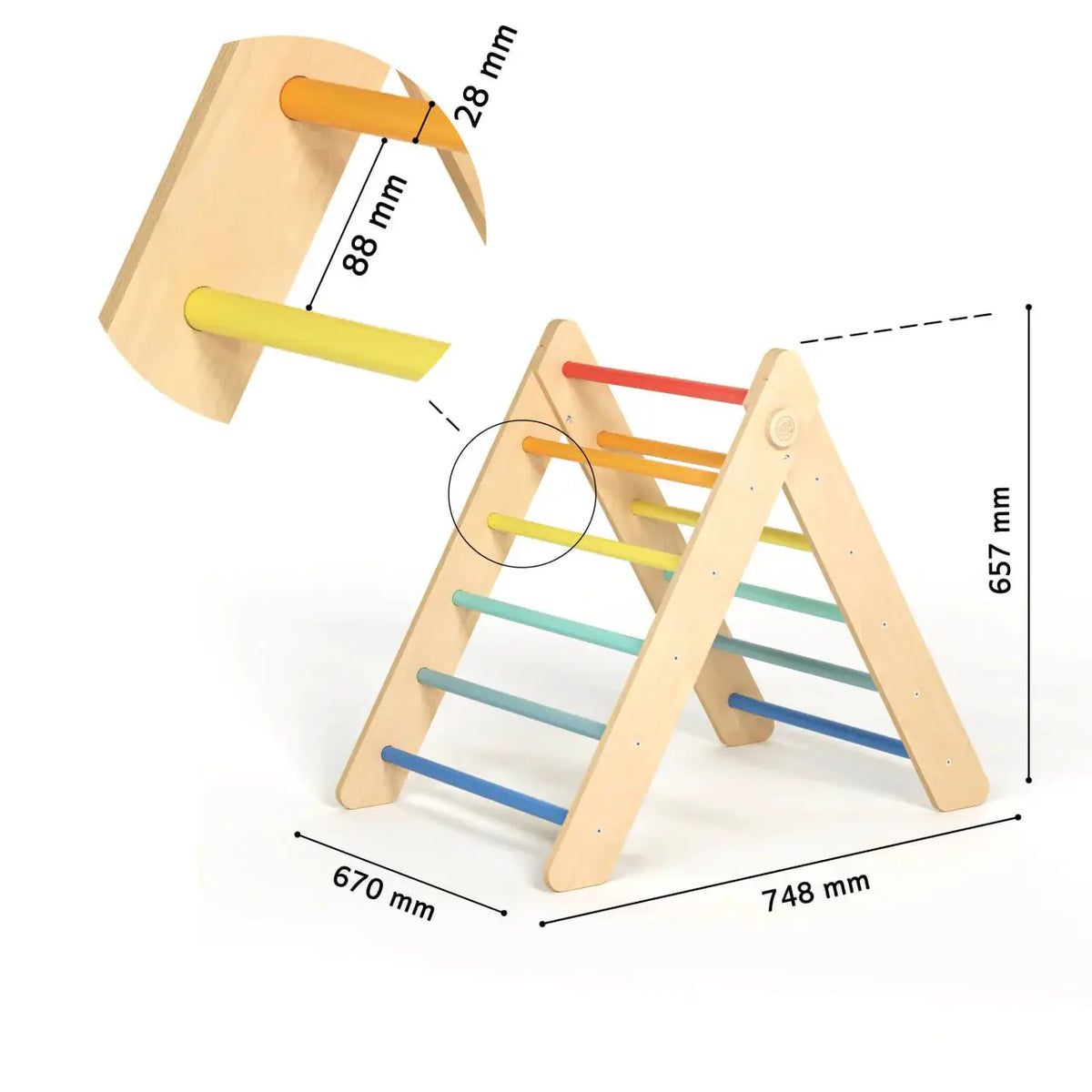 Ensemble triangle pikler + 2 Planches + bascule d’équilibre - arc-en-ciel, Bois Natura, 12 à 18 mois - BusyKids by BusyKids