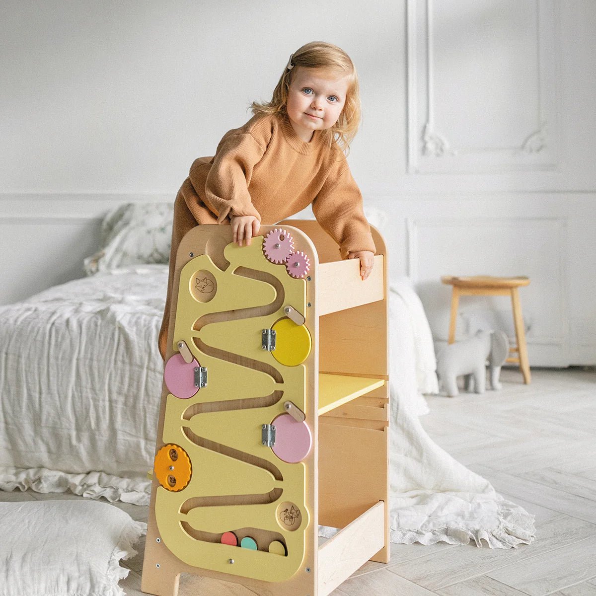 Tour d’Apprentissage Multifonctions 5 en 1 - vanille, bois brut (non verni), 18 à 24 mois - BusyKids - by BusyKids