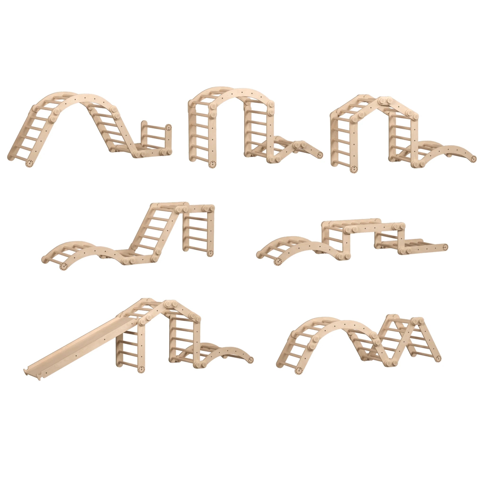 Ensemble d’escalade inclinable (set xl avec rocker + planche) - arc - en - ciel, bois brut (non verni), 18 à 24 mois - BusyKids - myplayground