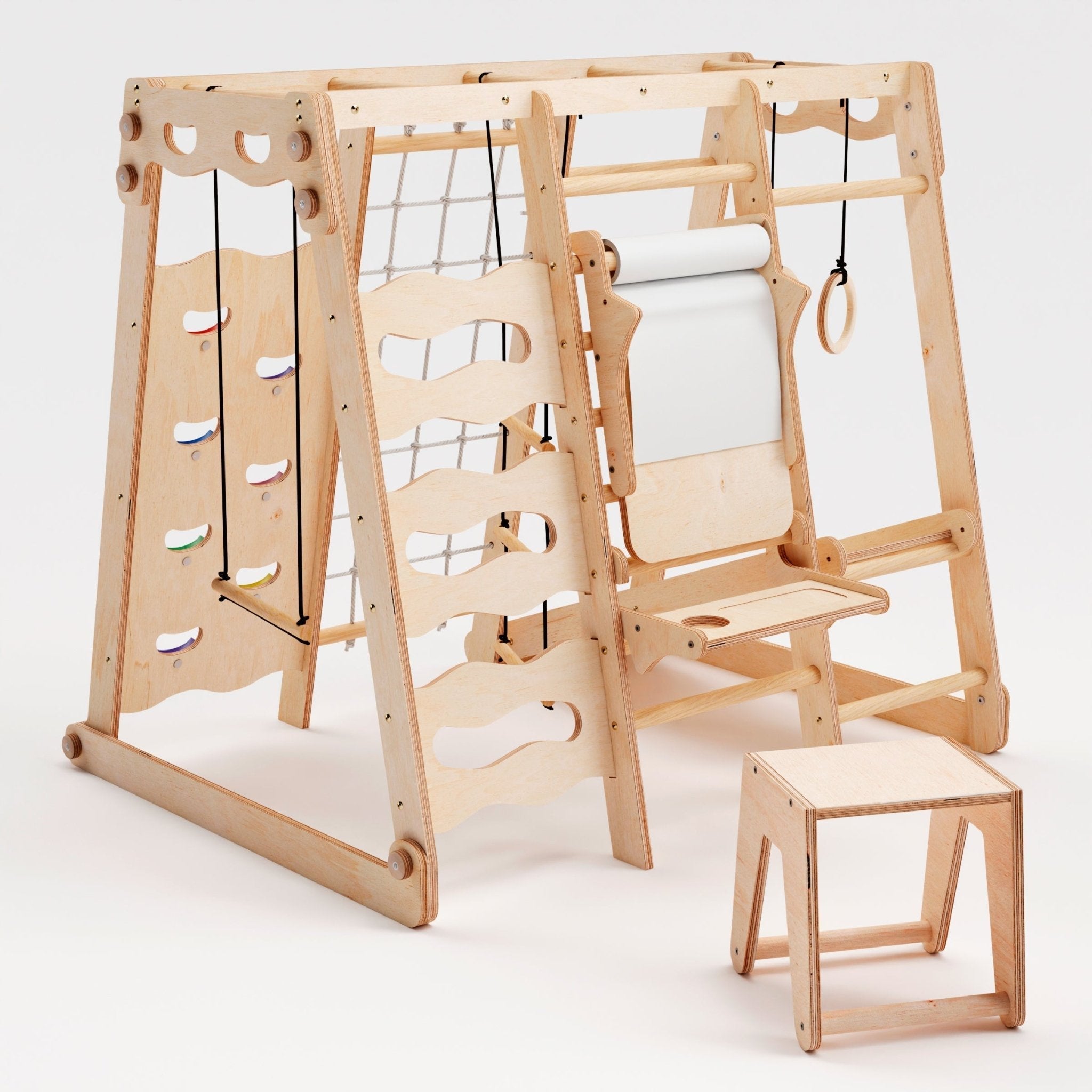 6in1 Indoor - Spielplatz aus Holz für Kinder – Schaukel, Rutsche, Seil und Treppe - myplayground