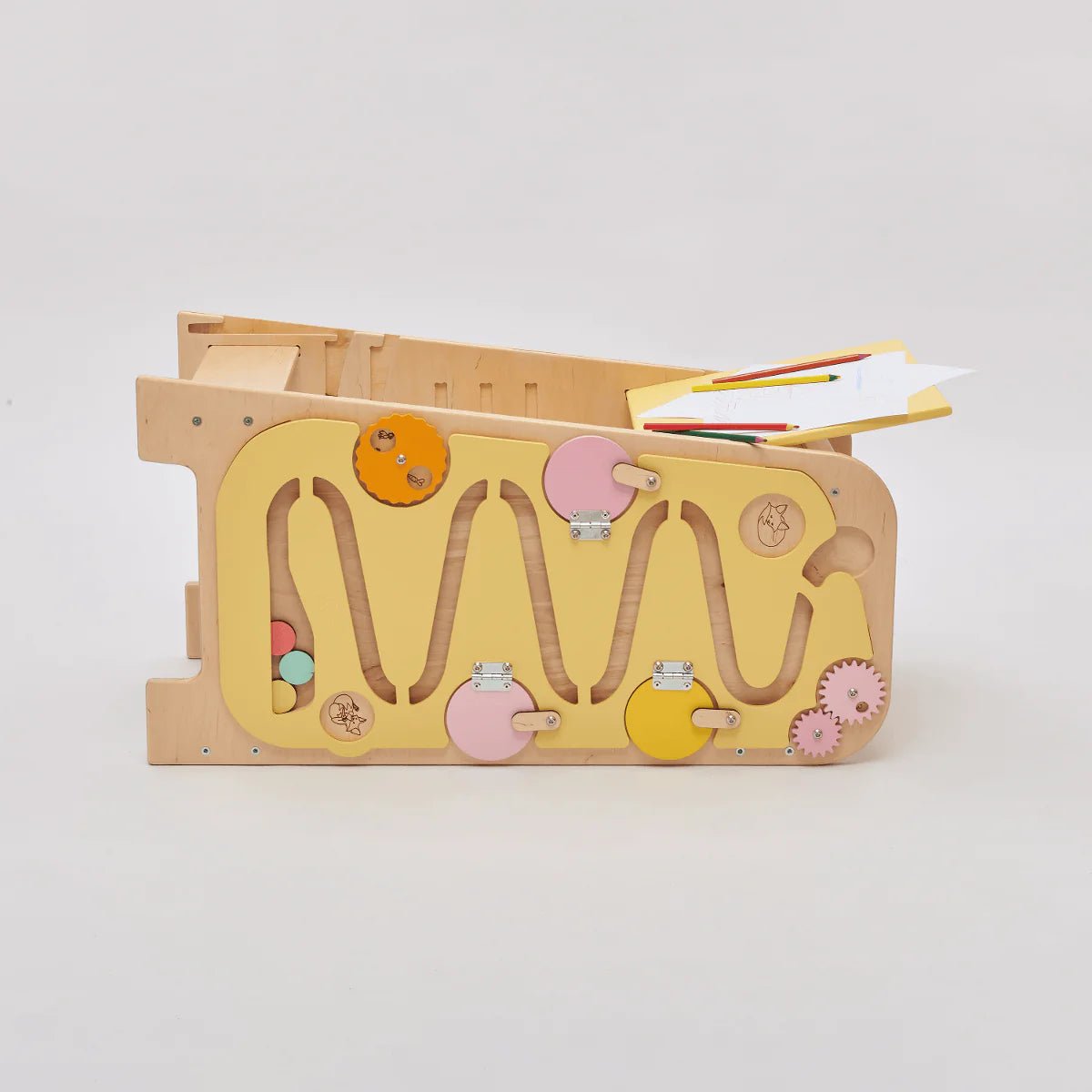 Tour d’Apprentissage Multifonctions 5 en 1 - vanille, bois brut (non verni), 18 à 24 mois - BusyKids - myplayground