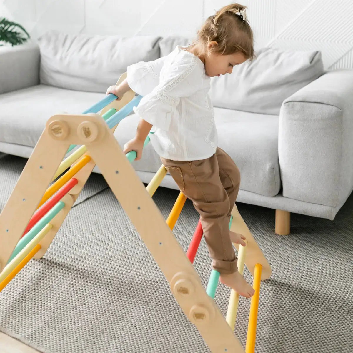 Ensemble d’escalade (set S) - arc-en-ciel, bois brut (non verni), 18 à 24 mois - BusyKids by BusyKids