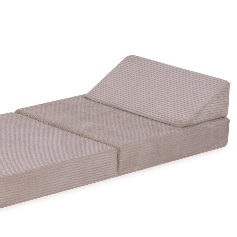 Matelas Foldie large avec appui-tête - Velours côtelé beige premium - Plush Nest by Misioo