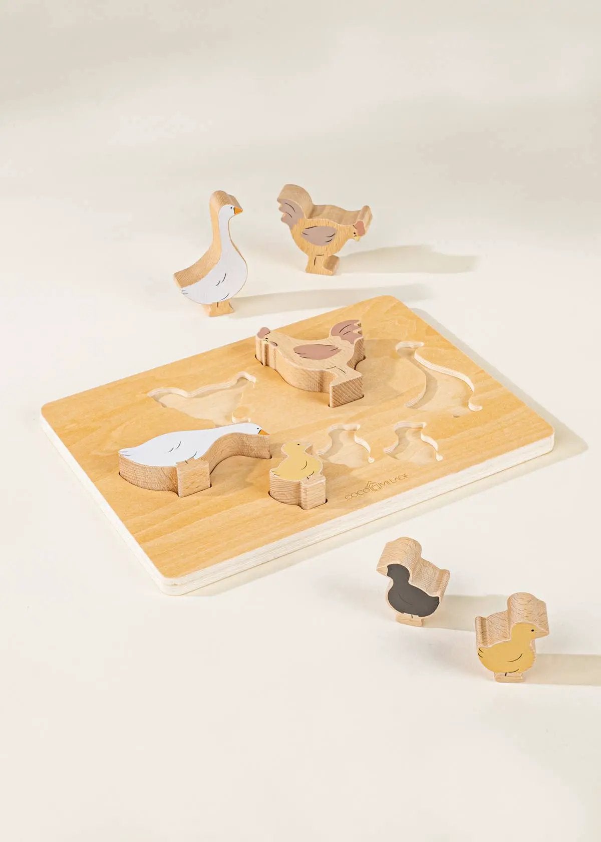 Ensemble de 6 animaux de basse-cour sur une assiette en bois - Coco Village by Coco Village
