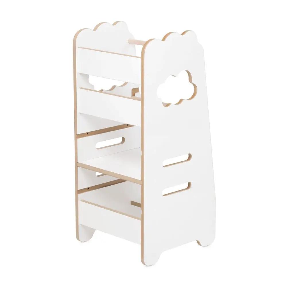 Tour d'apprentissage enfant - blanc nuage, bois, 2 niveaux, montessori en bois, tabouret pour enfant - Plush Nest by Misioo