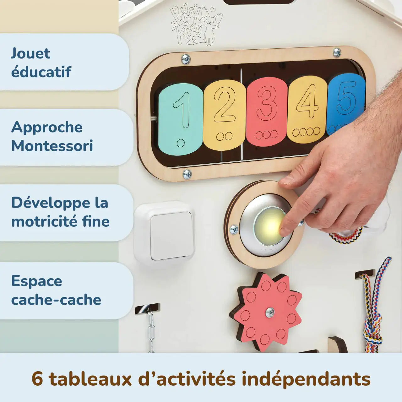 Maisonnette Éducative Blanche - Bois Natura, 12 à 18 mois, montessori - BusyKids by BusyKids