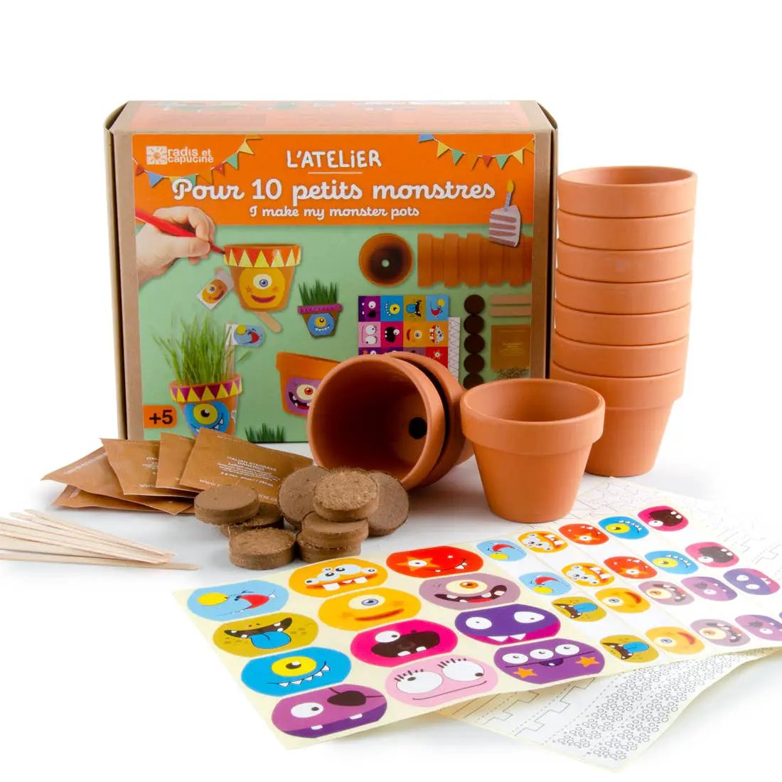 Coffret anniversaire - 10 petits pots monstres - Kit créatif de jardinage Enfant by Radis Et Capucine