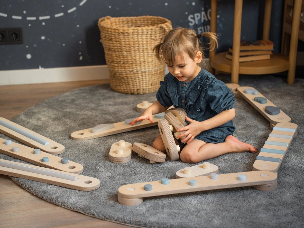 Lot de 4 poutres d'équilibre, jouet d'équilibre en bois, planches d'équilibre - Jeu de motricité enfant - Happymoon - myplayground