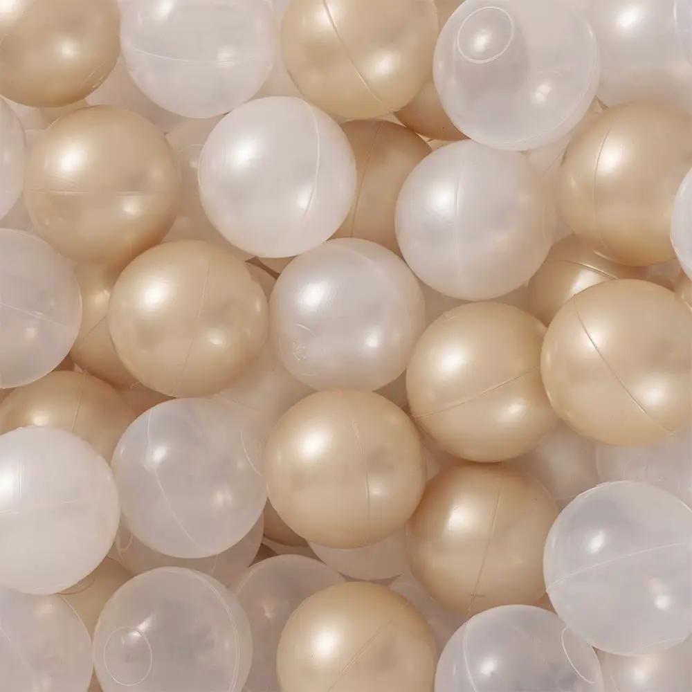 Piscine à balles, or, ronde, velours, 90x30 (200 boules : or, transparentes, perle) - Plush Nest - Misioo by Misioo