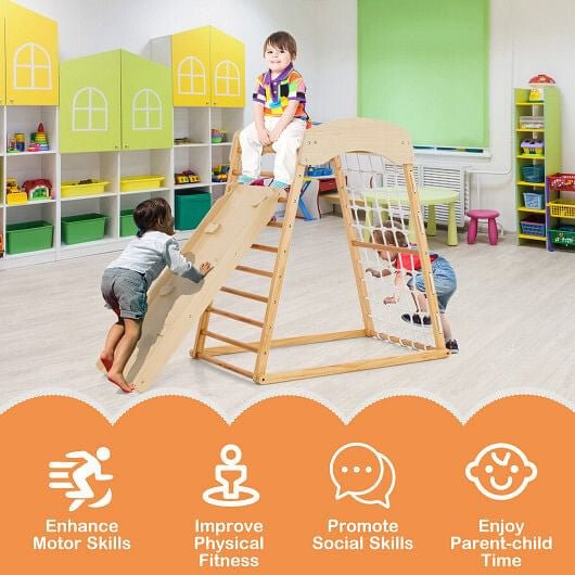 6 - in - 1 Jungle Gym Wooden Indoor Playground with Double - Sided Ramp and Monkey Bars - Multicolor - myplayground