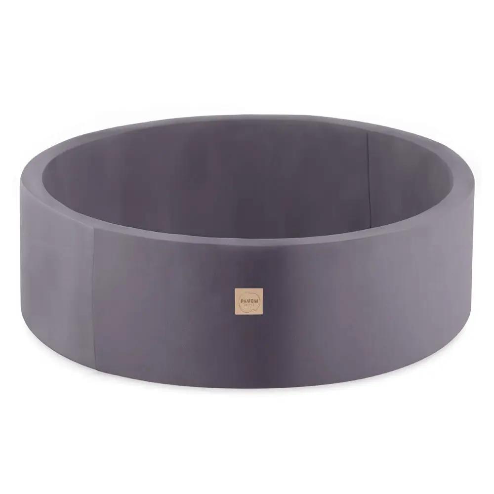 Piscine à balles, gris, ronde, velours, 90x30 (200 boules : bleu clair, argent, perle) - Plush Nest- Misioo by Misioo