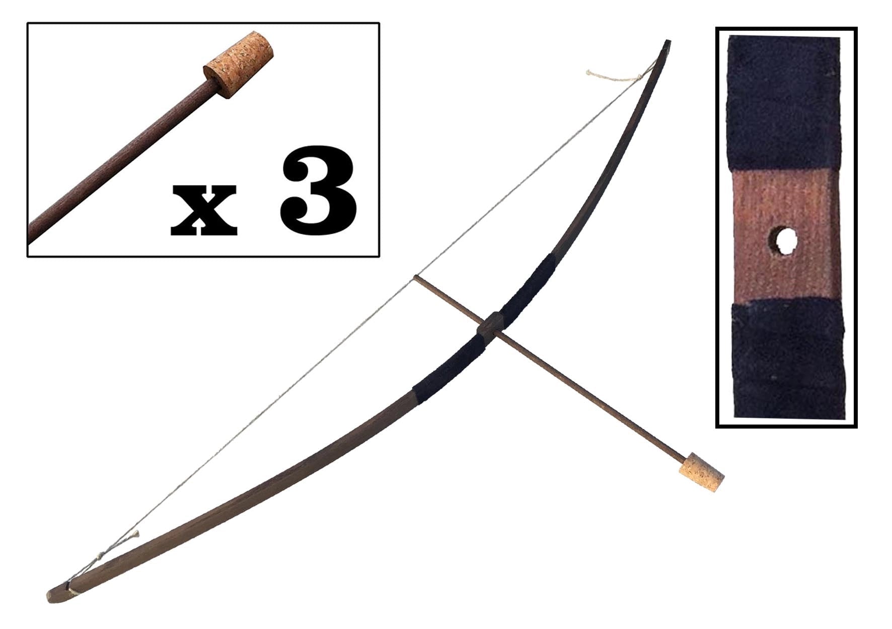 MANCHE EN DAIM BOW RUSTIK S + 3 FLÈCHES À POINTE EN LIÈGE - Jeu de role pour enfant by KALID MEDIEVAL