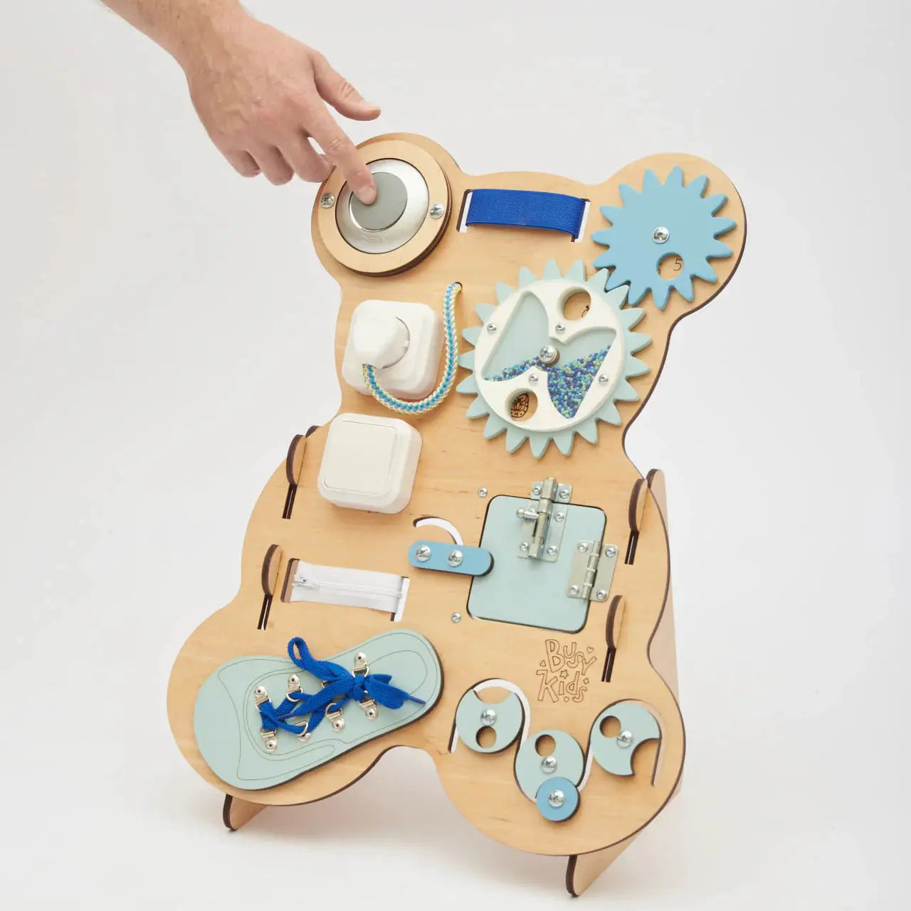 Busy Board « Ourson Curieux » - Bois Natura, 12 mois - BusyKids by BusyKids