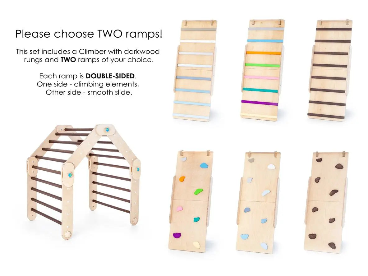 Set 3 en 1 Darkwood Pikler Avec Deux Rampes, Grimpeur Transformable - Happymoon by HappyMoon