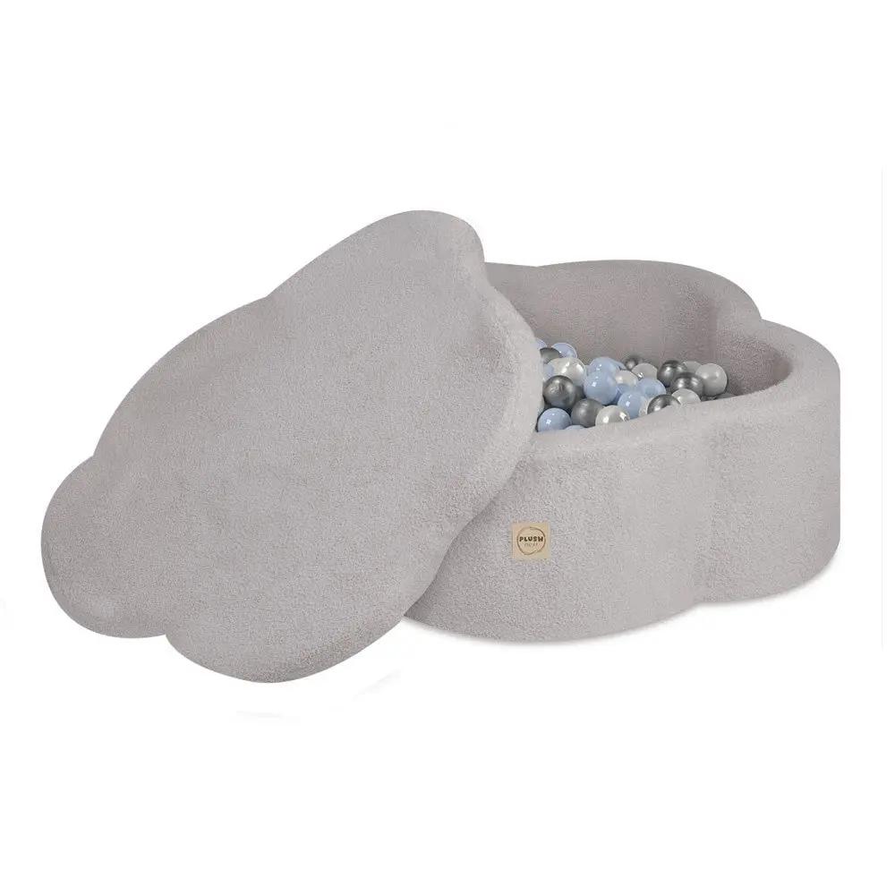Piscine à balles avec tapis, 95x30 cm, agneau, gris, Floral Fun Zone (+ 200 boules argent, perle, bleu clair) - Plush Nest - Misioo by Misioo