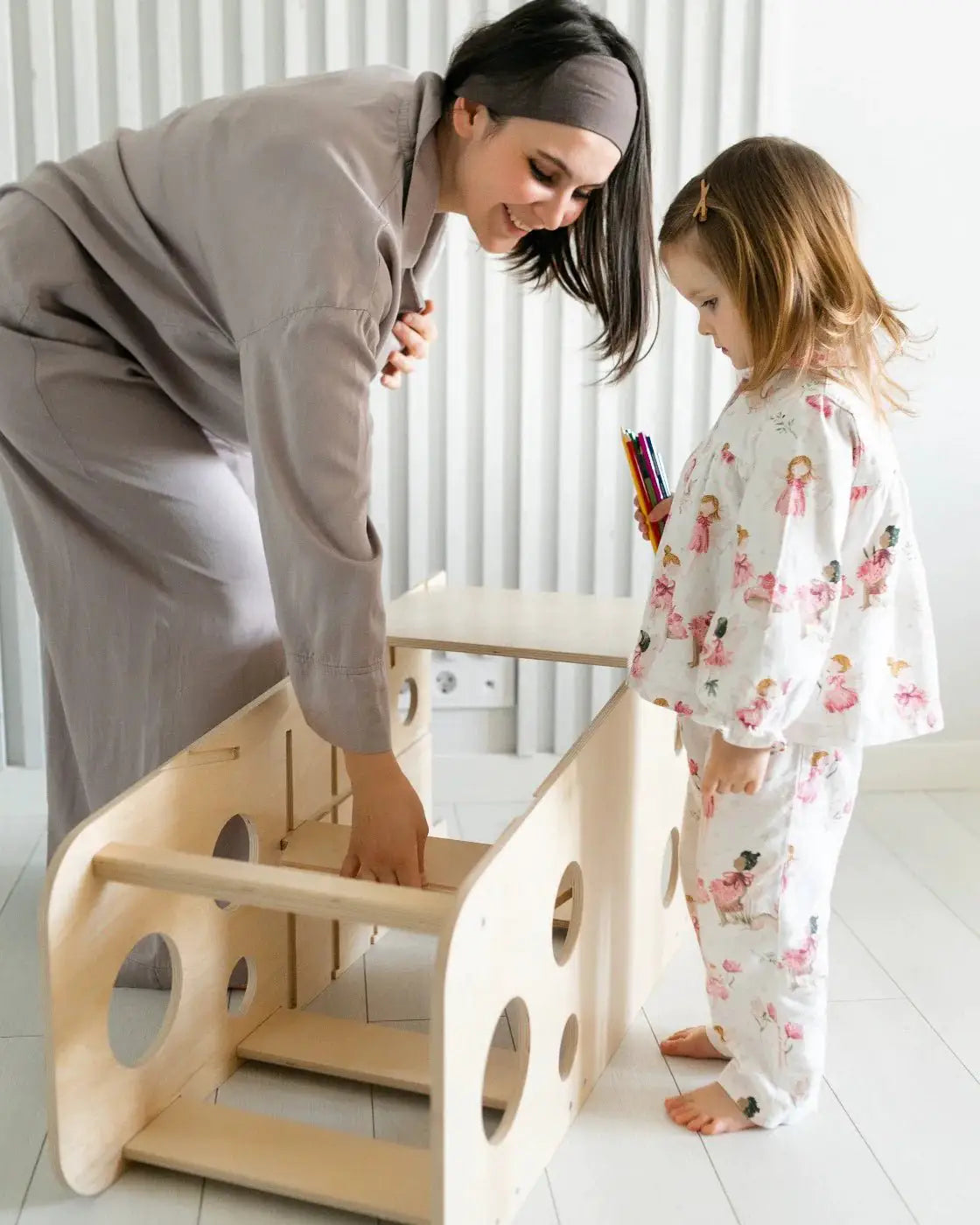 Tour Ajustable d’Apprentissage 3-en-1 XL - Bois Brut (non verni) - 18 à 24 mois - BusyKids by BusyKids