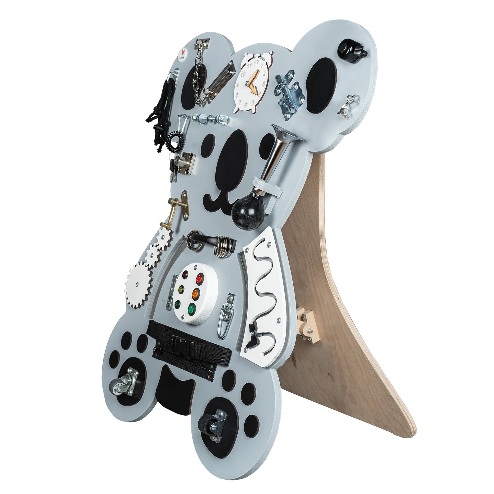 Koala Gris Busy board grise Koala - Planche sensorielle - Jeu de motricite fine pour enfant (3 ans et +) - myplayground