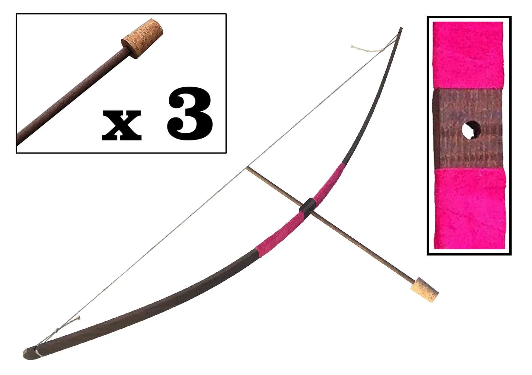 MANCHE EN DAIM BOW RUSTIK S + 3 FLÈCHES À POINTE EN LIÈGE - Jeu de role pour enfant by KALID MEDIEVAL