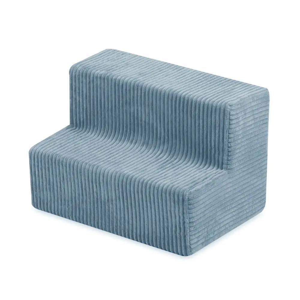 Château de terrain de jeu avec piscine +150 balles (perle, argent) – Velours côtelé bleu premium – Plush Nest by Misioo