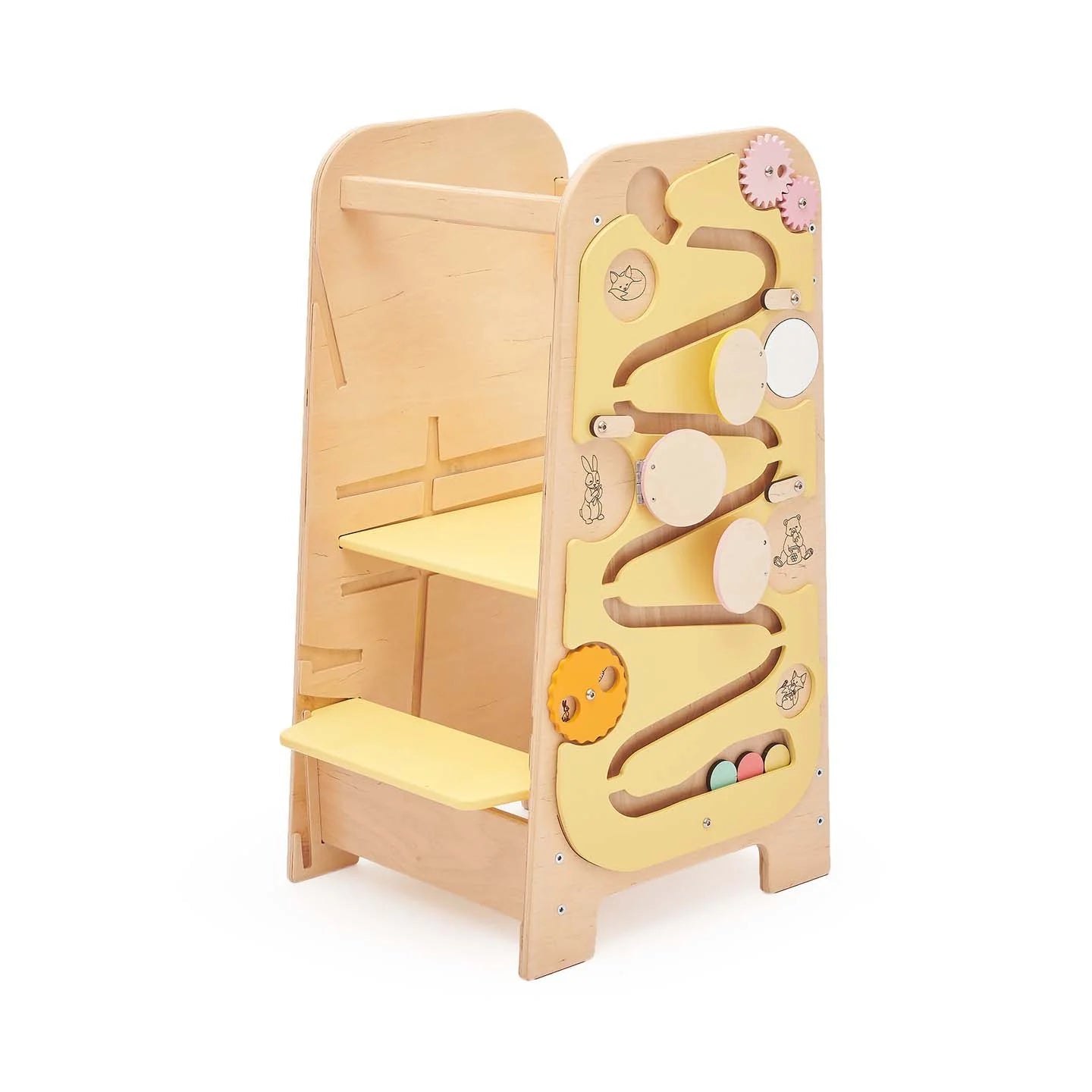 Tour d’Apprentissage Multifonctions 5 en 1 - vanille, bois brut (non verni), 18 à 24 mois - BusyKids - by BusyKids