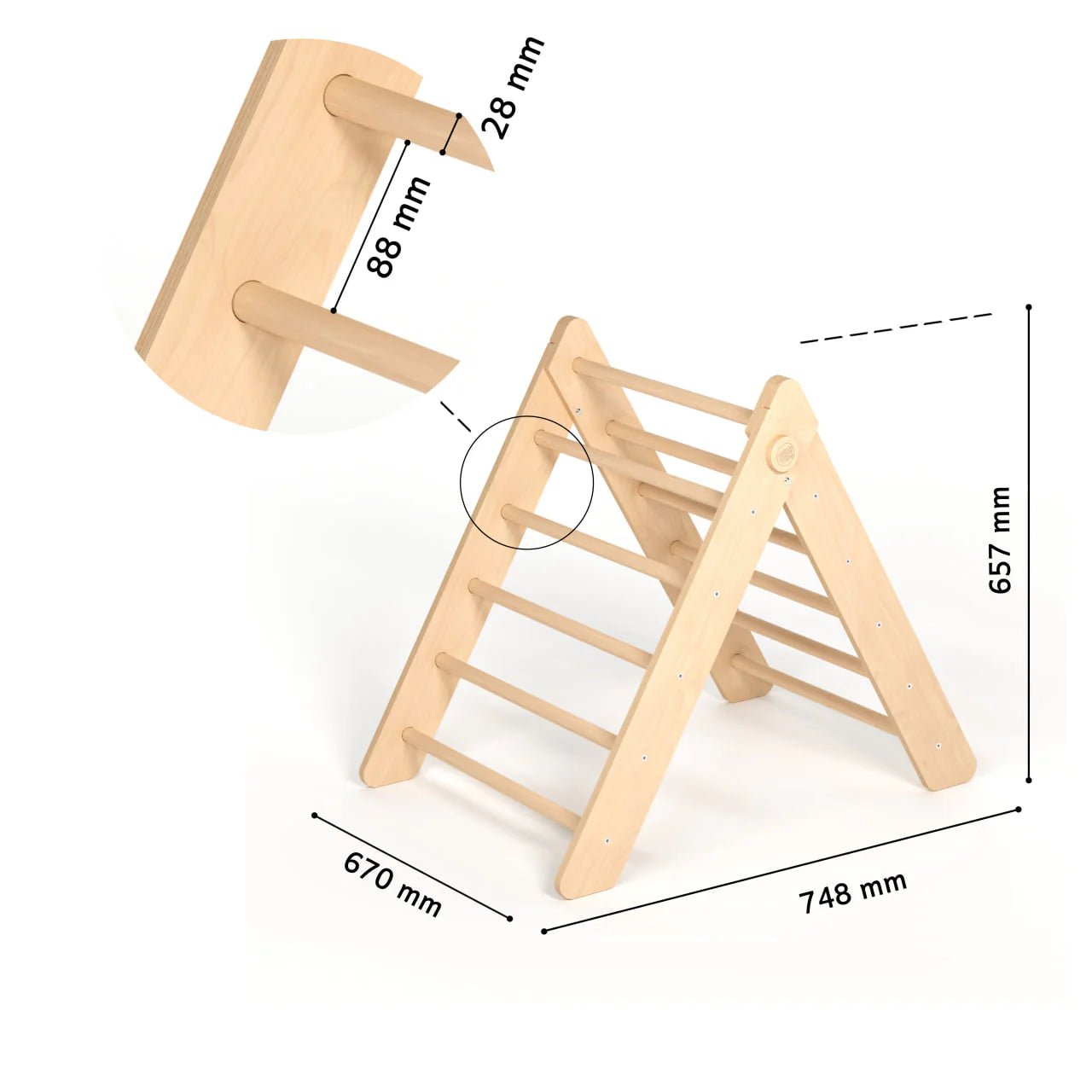 Triangle de Motricité Pikler - couleur Nature, bois brut (non verni), 12 à 18 mois - BusyKids - myplayground