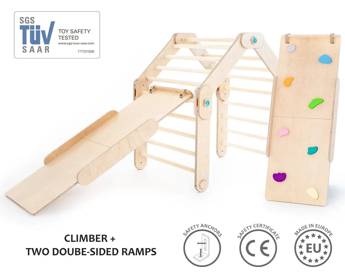 Triangle de Pikler Naturel Modifiable Avec Deux Rampes - Happymoon by HappyMoon