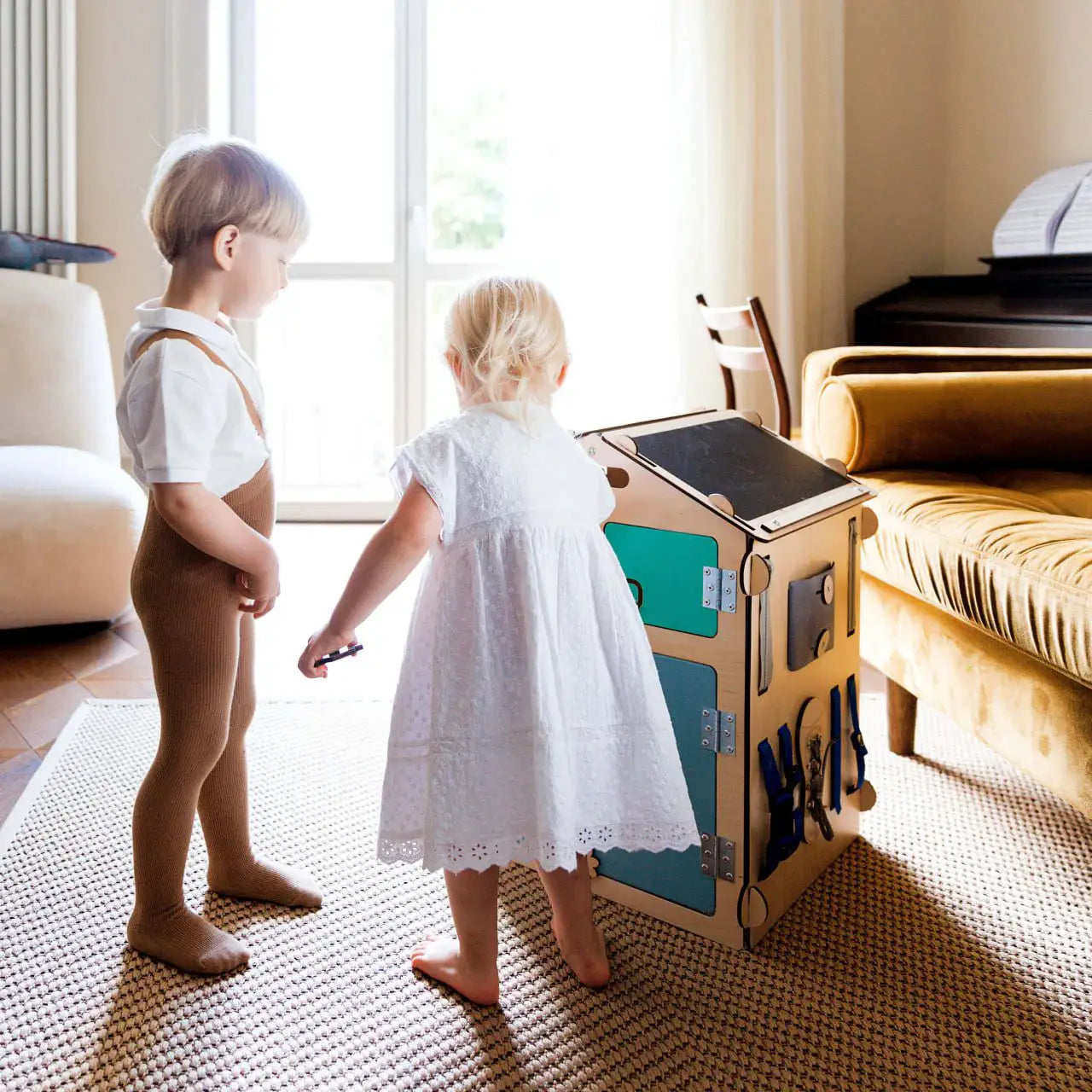 Ensemble Maisonnette et Cube Interactif - menthe, bois natura, 12 à 18 mois - BusyKids by BusyKids