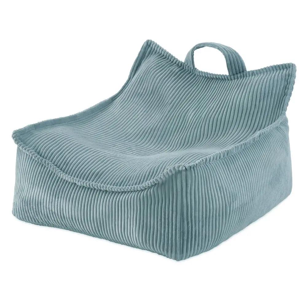 Fauteuil carré Puffy - 77x67x50, bleu velours côtelé, pouf - Plush Nest by Misioo