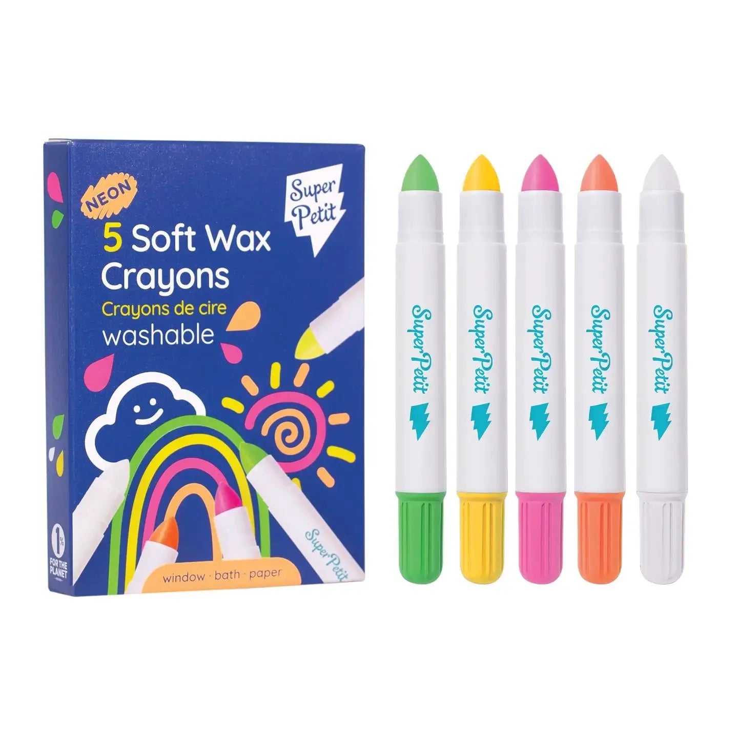 Boite 5 crayons de cire - Baignoire, vitres, miroir - SuperPetit by SuperPetit