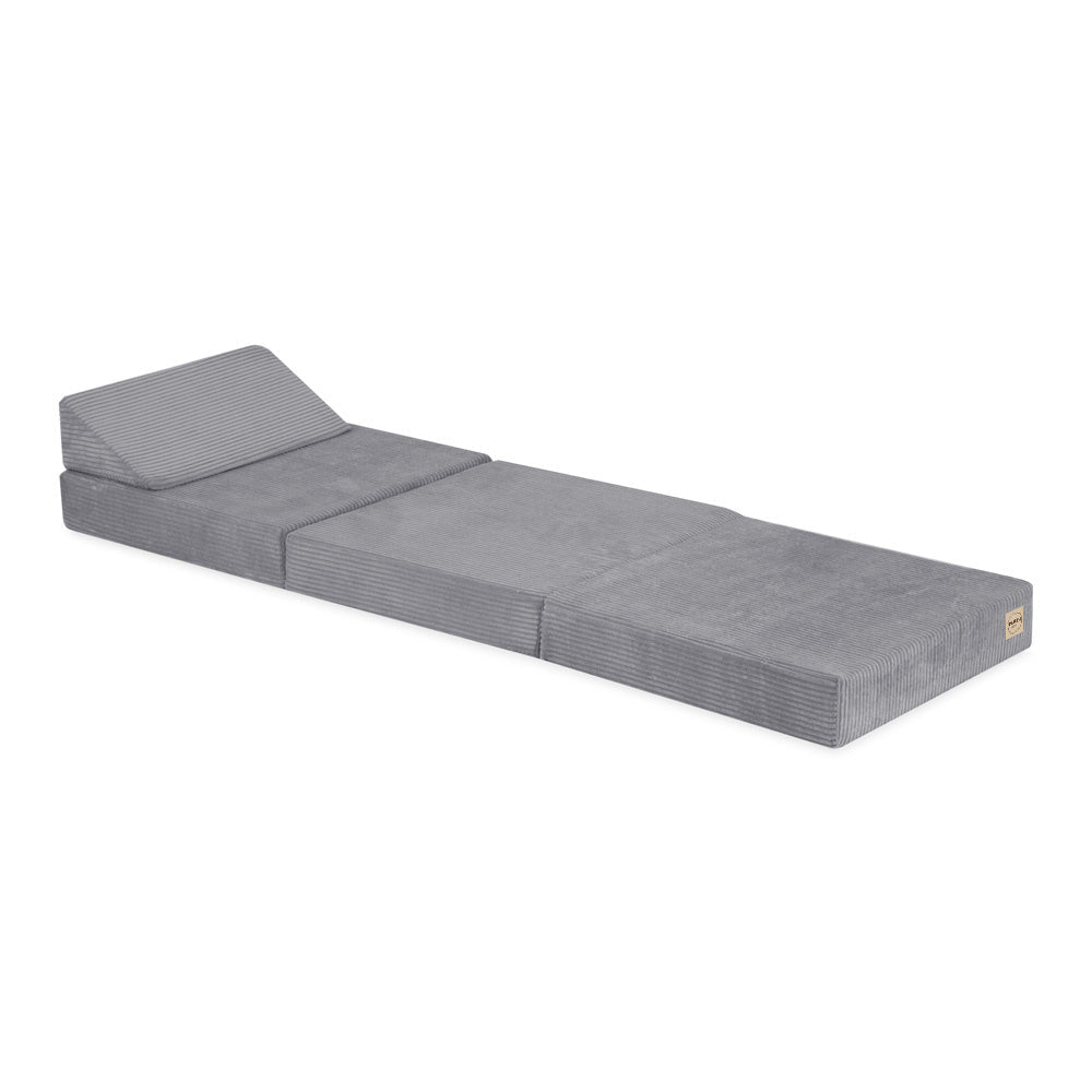 Matelas Foldie large avec appui-tête - Velours côtelé gris premium - Plush Nest by Misioo