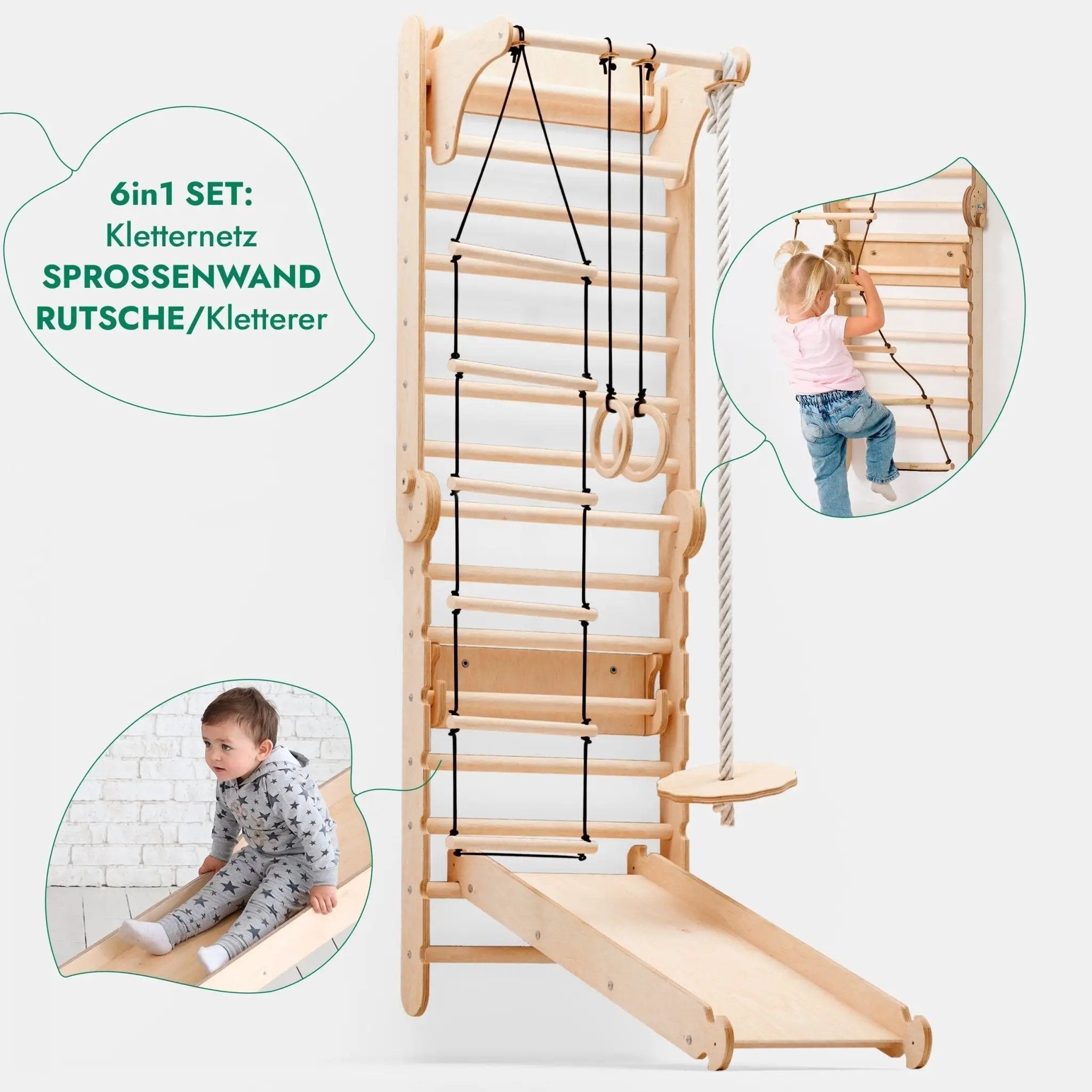 6 In 1 Indoor Climbing Wall Kit For Kids With Rings, Swing, Slide, Ladder And Bar For Balance And Coordination by Goodevas