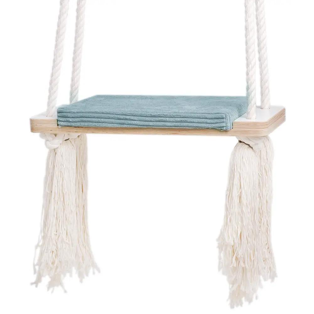 Balançoire d'intérieur plate - Velours côtelé bleu premium - Plush Nest by Misioo