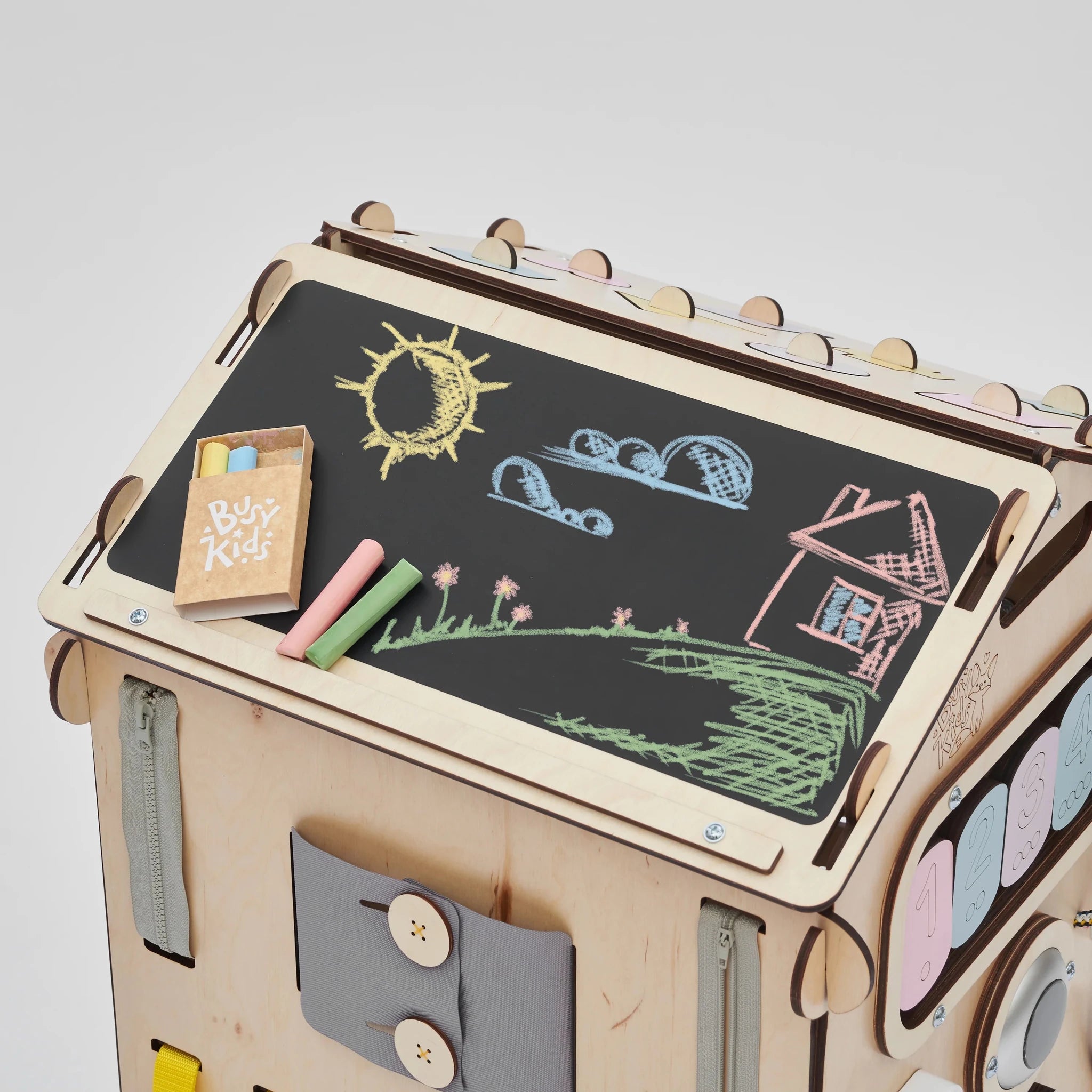 Ensemble Maisonnette et Cube Interactif - Natura/Pastel, bois natura - 12 à 18 mois - BusyKids - myplayground