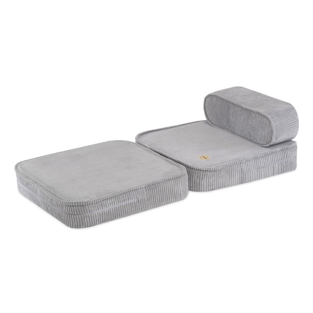 Chaise longue enfant, 150x60x25 cm, velours côtelé gris premium - Plush Nest - myplayground