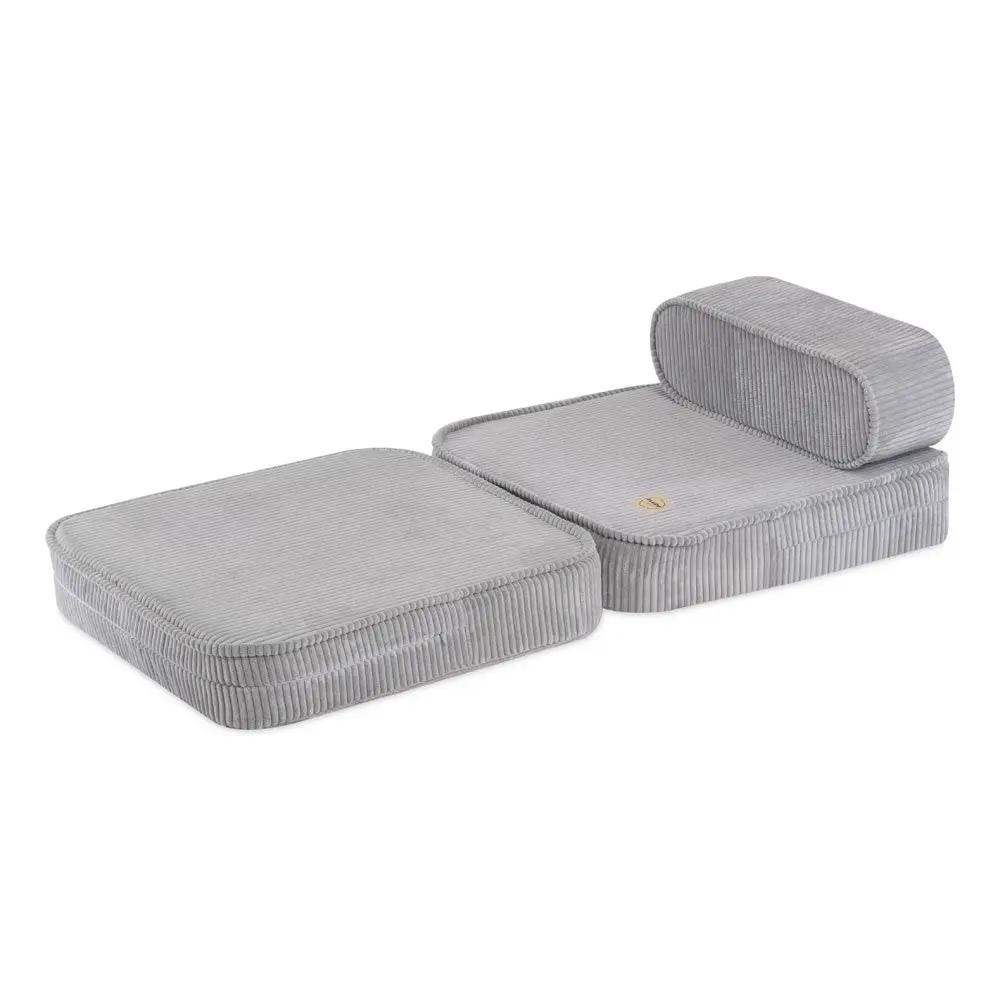 Chaise longue enfant, 150x60x25 cm, velours côtelé gris premium - Plush Nest by Misioo