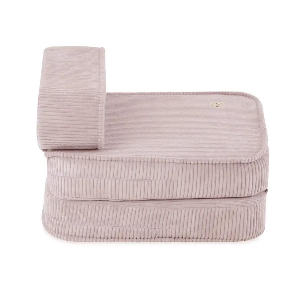 Chaise longue enfant, 150x60x25 cm, velours côtelé rose clair premium - Plush Nest by Misioo