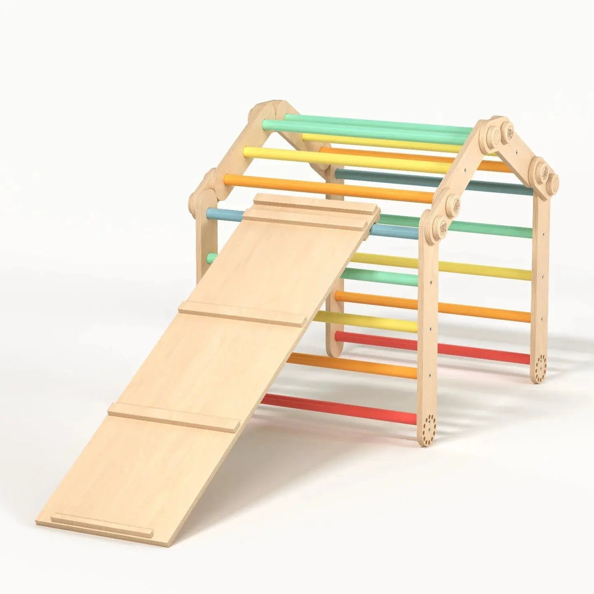 Ensemble d’escalade pour enfants (set M avec planche) - arc-en-ciel, bois brut (non verni), 18 à 24 mois - BusyKids by BusyKids
