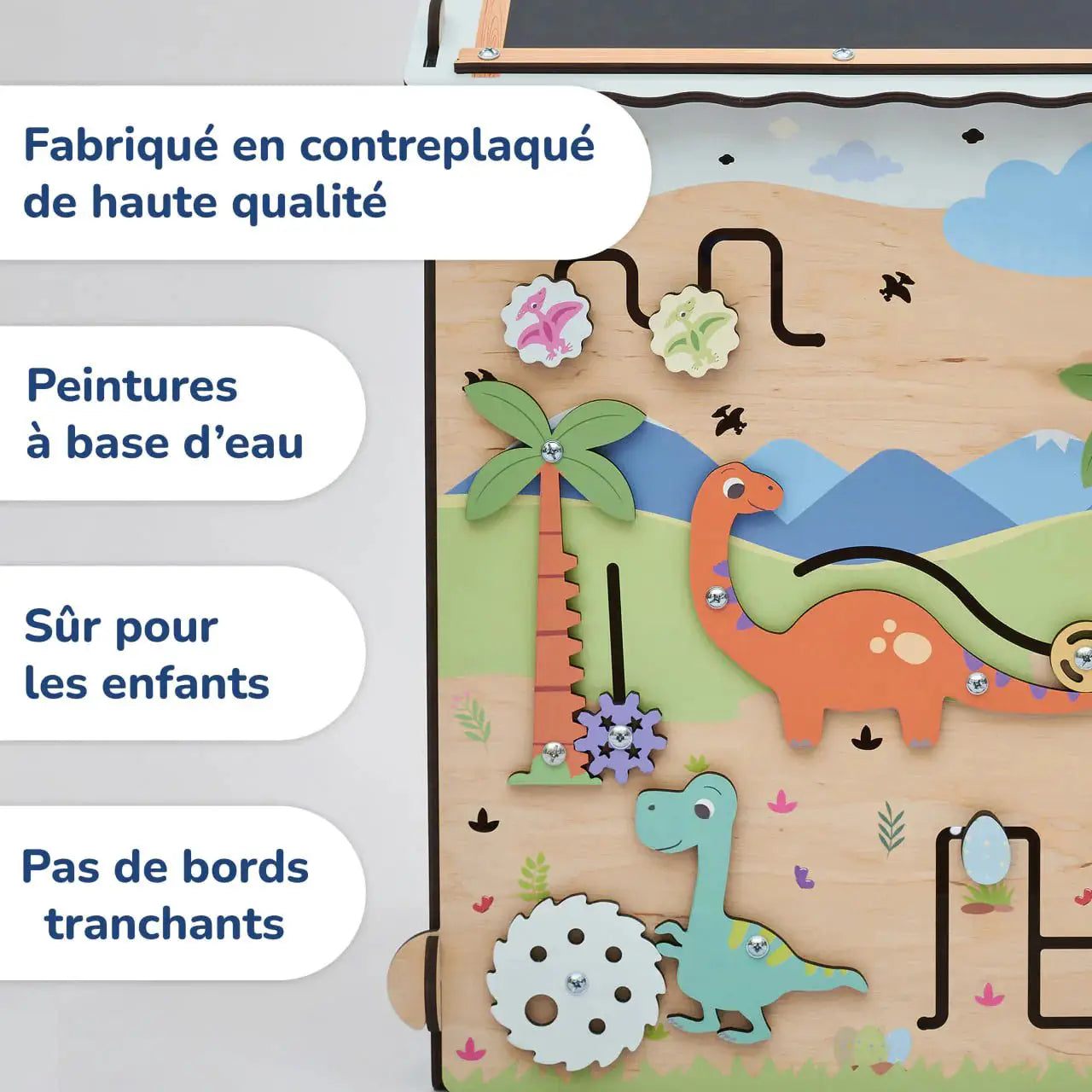 Busy Board Maisonnette Éducative DINO Équipé d'un Éclairage - Bois Natura, 12 à 18 mois - BusyKids by BusyKids