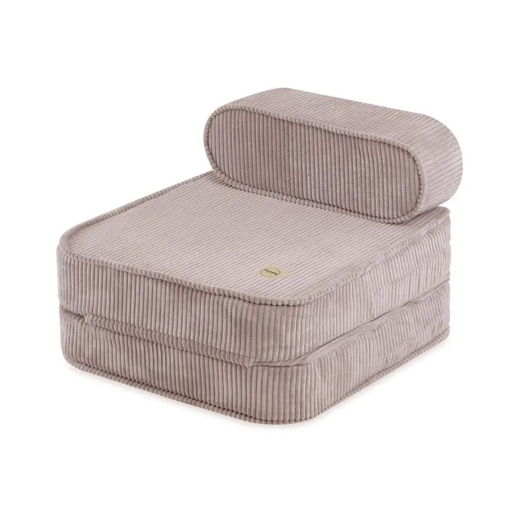 Chaise longue enfant, 150x60x25 cm, velours côtelé beige premium - Plush Nest by Misioo