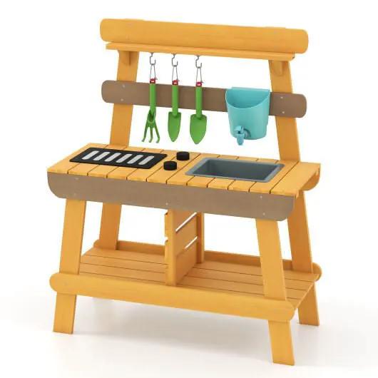 Outdoor Mud Kitchen for Kids Wooden Play Kitchen Toy for Boys Girls Aged 3-8-Yellow by myplayground