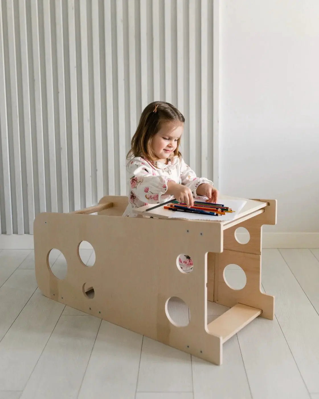 Tour Ajustable d’Apprentissage 3-en-1 XL - Bois Brut (non verni) - 18 à 24 mois - BusyKids by BusyKids