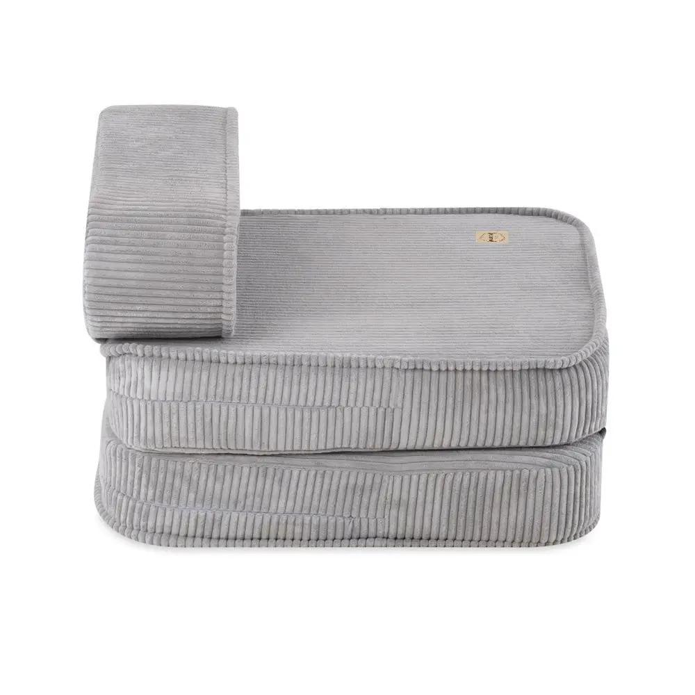 Chaise longue enfant, 150x60x25 cm, velours côtelé gris premium - Plush Nest by Misioo