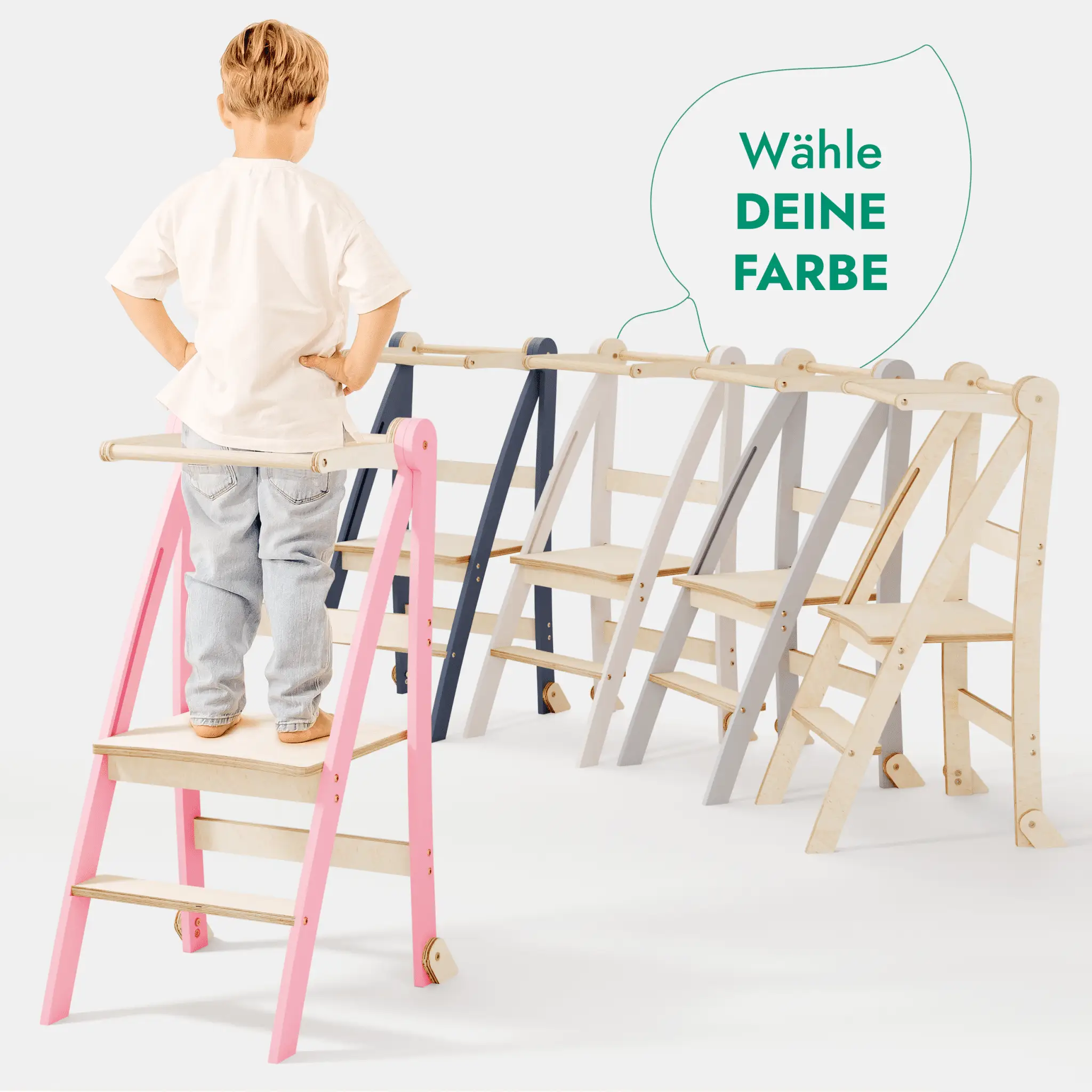 Montessori Wooden Learning Tower For Kids Foldable Multifunctional Step Stool Pink by Goodevas