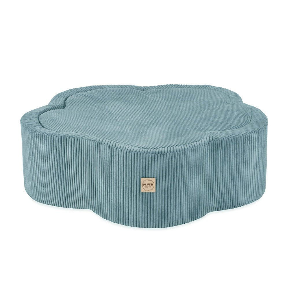 Piscine à balles avec tapis, 95x30, bleu, velours côtelé premium, Floral Fun Zone (+ 200 boules perle, perle menthe, argent) - Plush Nest - Misioo - myplayground