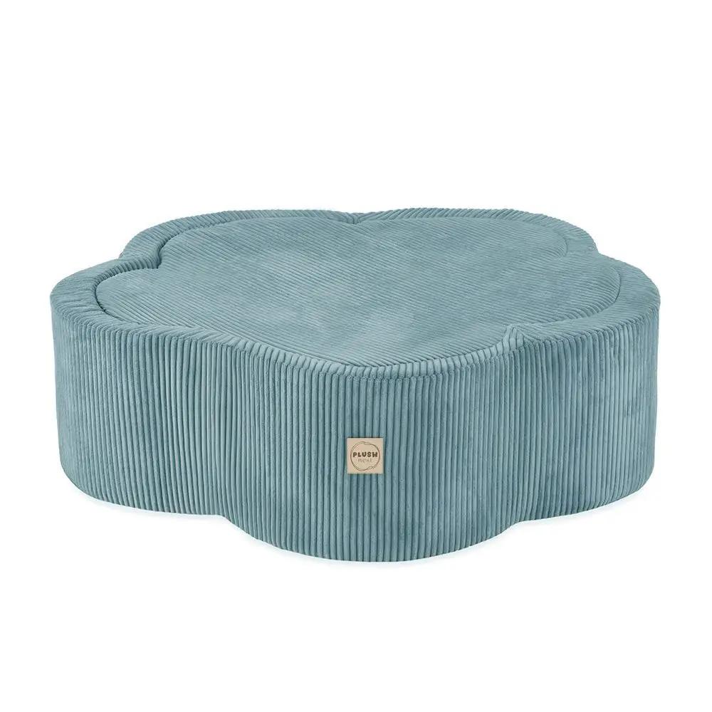 Piscine à balles avec tapis, 95x30, bleu, velours côtelé premium, Floral Fun Zone (+ 200 boules perle, perle menthe, argent) - Plush Nest - Misioo by Misioo